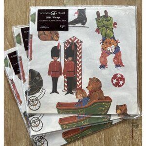 3 - Vintage Gordon Fraser Gift Wrap Paper Sheets Classic Christmas Theme Toys UK